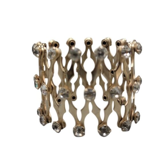 50s Expandable Ponytail Bun Holder Gold Tone VTG  Rhinestone Accent Hair Piece - Picture 1 of 8